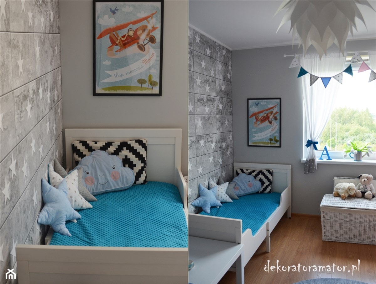 Pokój rodzeństwa - Mały szary pokój dziecka dla dziecka dla nastolatka dla chłopca, styl skandynawski - zdjęcie od dekoratoramator.pl - Homebook