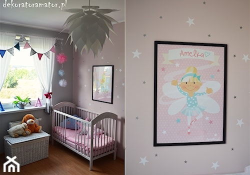 Pokój rodzeństwa - Mały różowy pokój dziecka dla niemowlaka dla dziewczynki, styl skandynawski - zdjęcie od dekoratoramator.pl