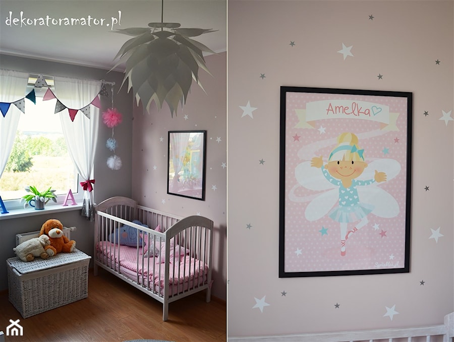 Pokój rodzeństwa - Mały różowy pokój dziecka dla niemowlaka dla dziewczynki, styl skandynawski - zdjęcie od dekoratoramator.pl
