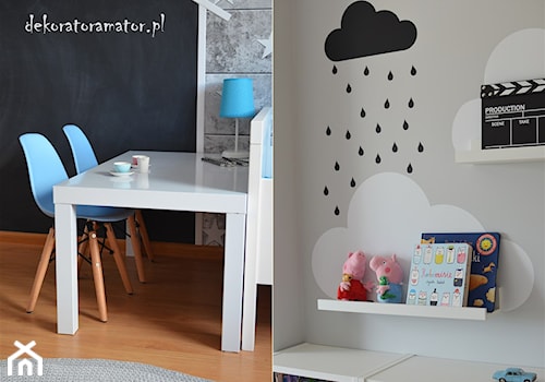 Pokój rodzeństwa - Średni biały czarny pokój dziecka dla dziecka dla chłopca, styl skandynawski - zdjęcie od dekoratoramator.pl