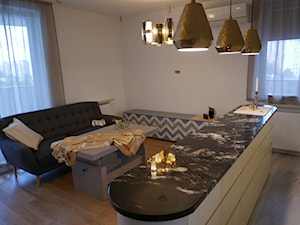 apartament na Mokotowie - Mały biały salon z kuchnią, styl nowoczesny - zdjęcie od lorenc agnieszka