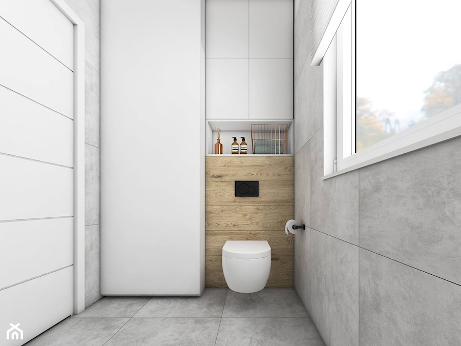 Łazienka betonowo-miedziana - Mała na poddaszu łazienka z oknem, styl nowoczesny - zdjęcie od TO DO.