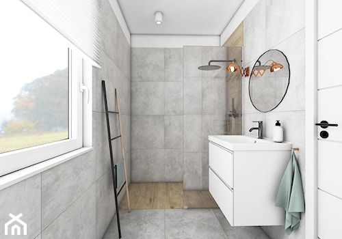 Łazienka betonowo-miedziana - Średnia z punktowym oświetleniem łazienka z oknem, styl nowoczesny - zdjęcie od TO DO.