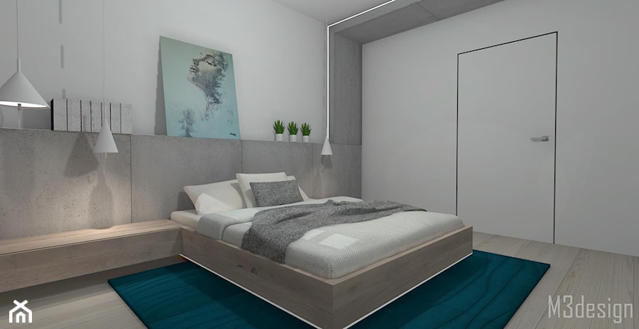 Sypialnia - Średnia biała szara sypialnia, styl nowoczesny - zdjęcie od M3design