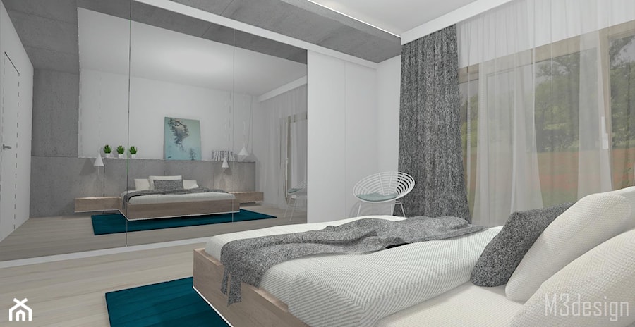 Sypialnia - Średnia biała sypialnia z balkonem / tarasem, styl nowoczesny - zdjęcie od M3design