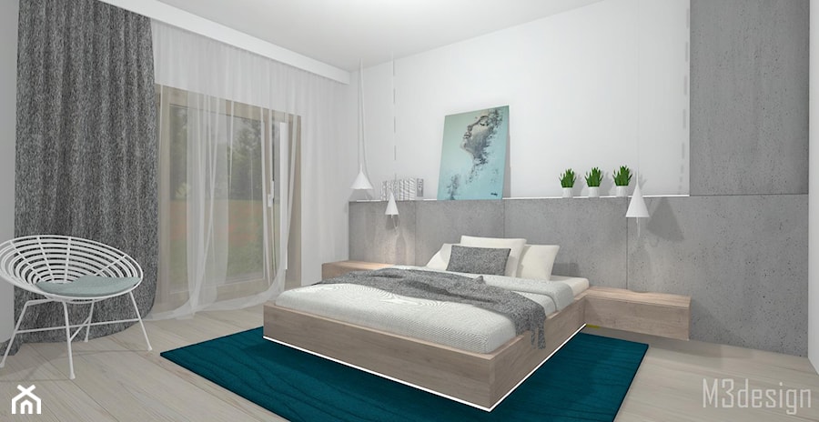 Sypialnia - Duża biała sypialnia z balkonem / tarasem, styl nowoczesny - zdjęcie od M3design