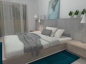 Sypialnia - Średnia biała szara sypialnia z balkonem / tarasem, styl nowoczesny - zdjęcie od M3design