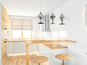 Dom Nowoczesny - Średnia otwarta biała z zabudowaną lodówką z nablatowym zlewozmywakiem kuchnia w kształcie litery u z oknem - zdjęcie od Sylwia Drążczyk