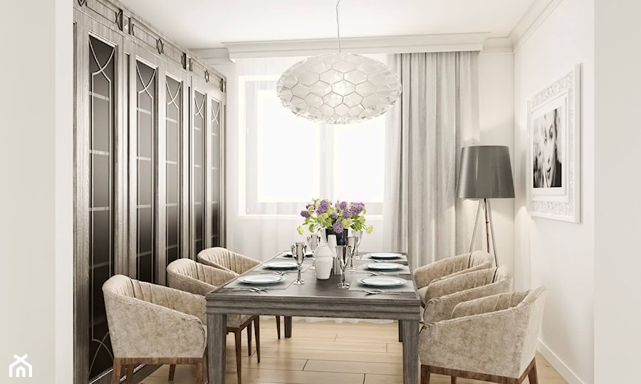 Jadalnia - Duża biała jadalnia jako osobne pomieszczenie, styl tradycyjny - zdjęcie od Sylwia Drążczyk