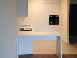Mała otwarta z salonem z zabudowaną lodówką kuchnia, styl minimalistyczny - zdjęcie od MS-Meble Małyjurek