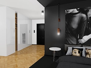 MIESZKANIE ARCHITEKTA - Duża biała czarna sypialnia, styl vintage - zdjęcie od Archigrafika
