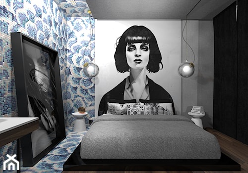 MIESZKANIE SINGIELKI - Średnia czarna szara sypialnia, styl nowoczesny - zdjęcie od Archigrafika