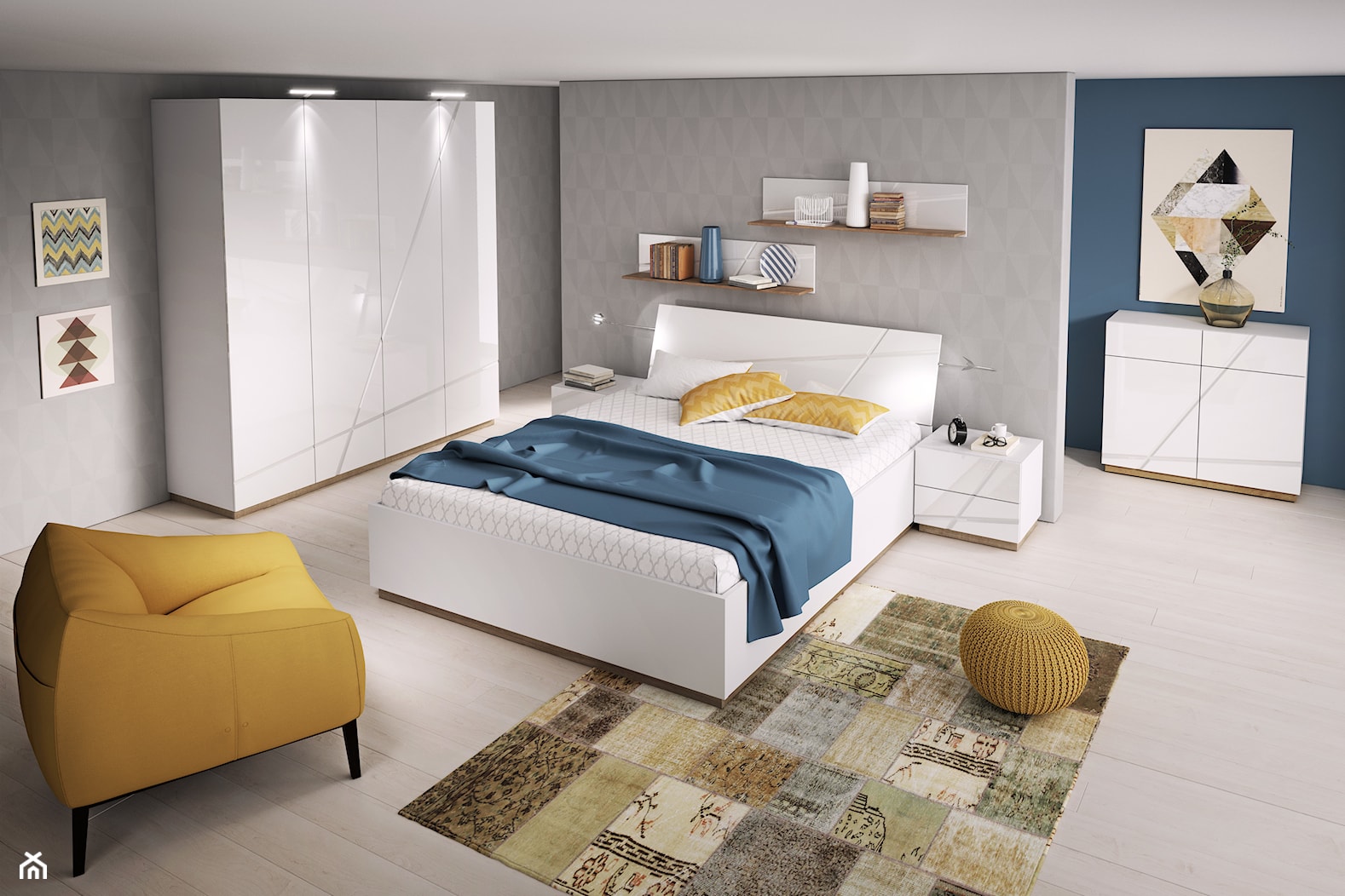 Sypialnia - Duża niebieska szara sypialnia, styl nowoczesny - zdjęcie od Salony Agata - Homebook
