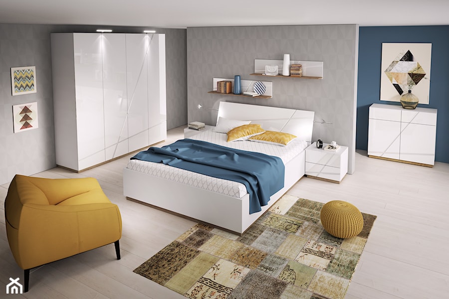 Sypialnia - Duża niebieska szara sypialnia, styl nowoczesny - zdjęcie od Salony Agata