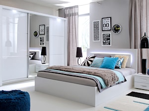 Sypialnia - Średnia biała szara sypialnia, styl skandynawski - zdjęcie od Salony Agata