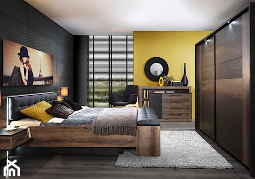 Sypialnia - Średnia czarna żółta sypialnia, styl nowoczesny - zdjęcie od Salony Agata