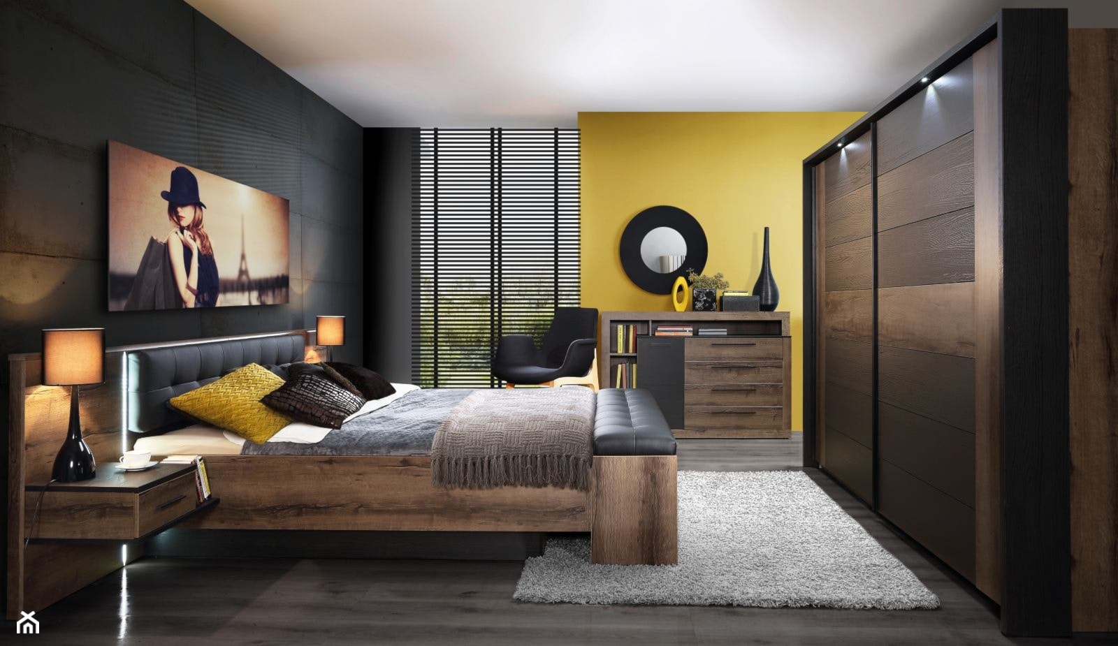Sypialnia - Średnia czarna żółta sypialnia, styl nowoczesny - zdjęcie od Salony Agata - Homebook