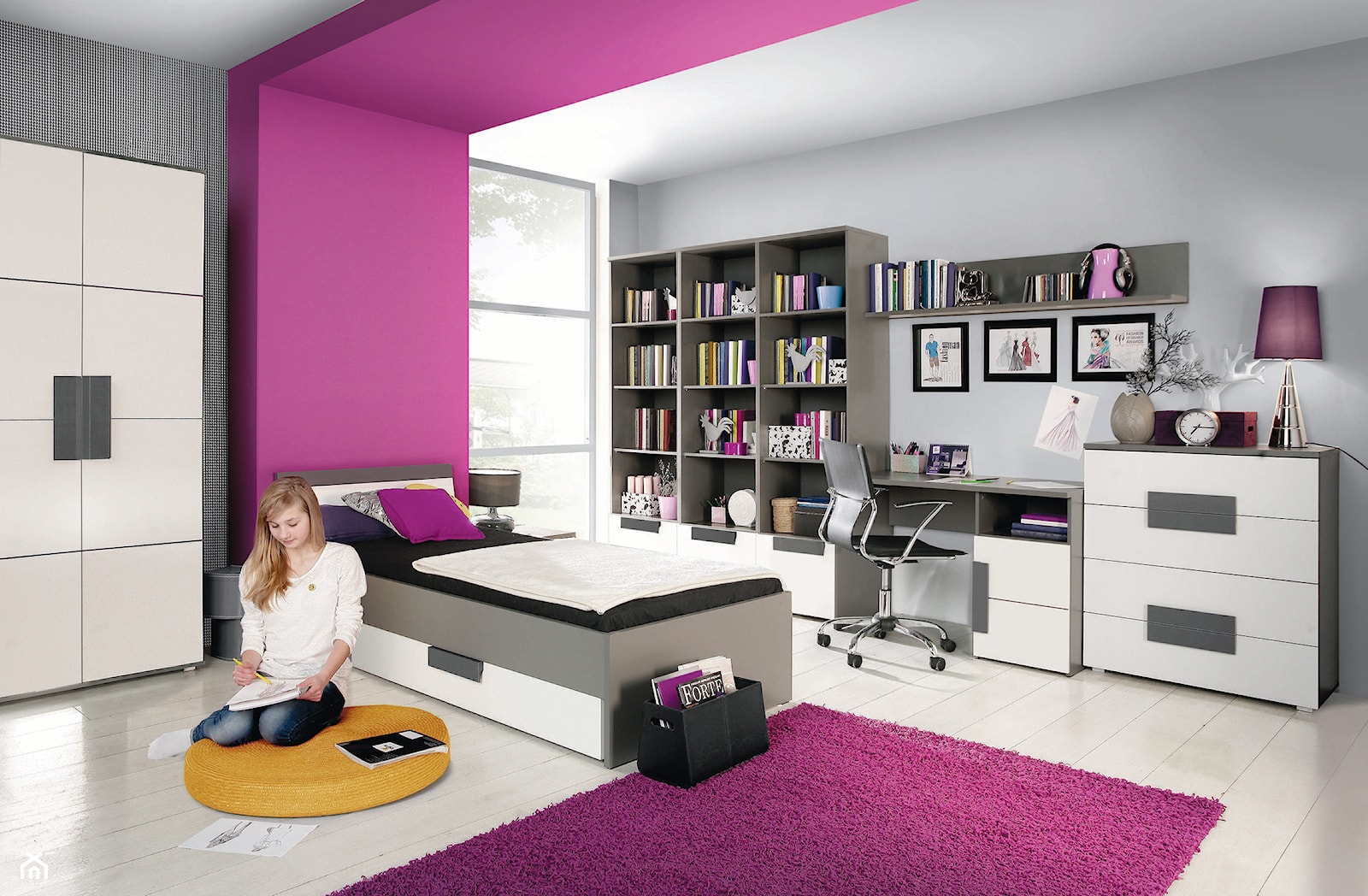 Ultra Violet - Duży różowy szary pokój dziecka dla nastolatka dla dziewczynki, styl nowoczesny - zdjęcie od Salony Agata - Homebook