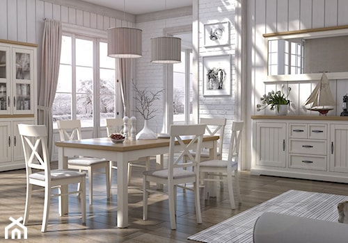 Wiosenne inspiracje - Duża biała jadalnia w salonie, styl prowansalski - zdjęcie od Salony Agata