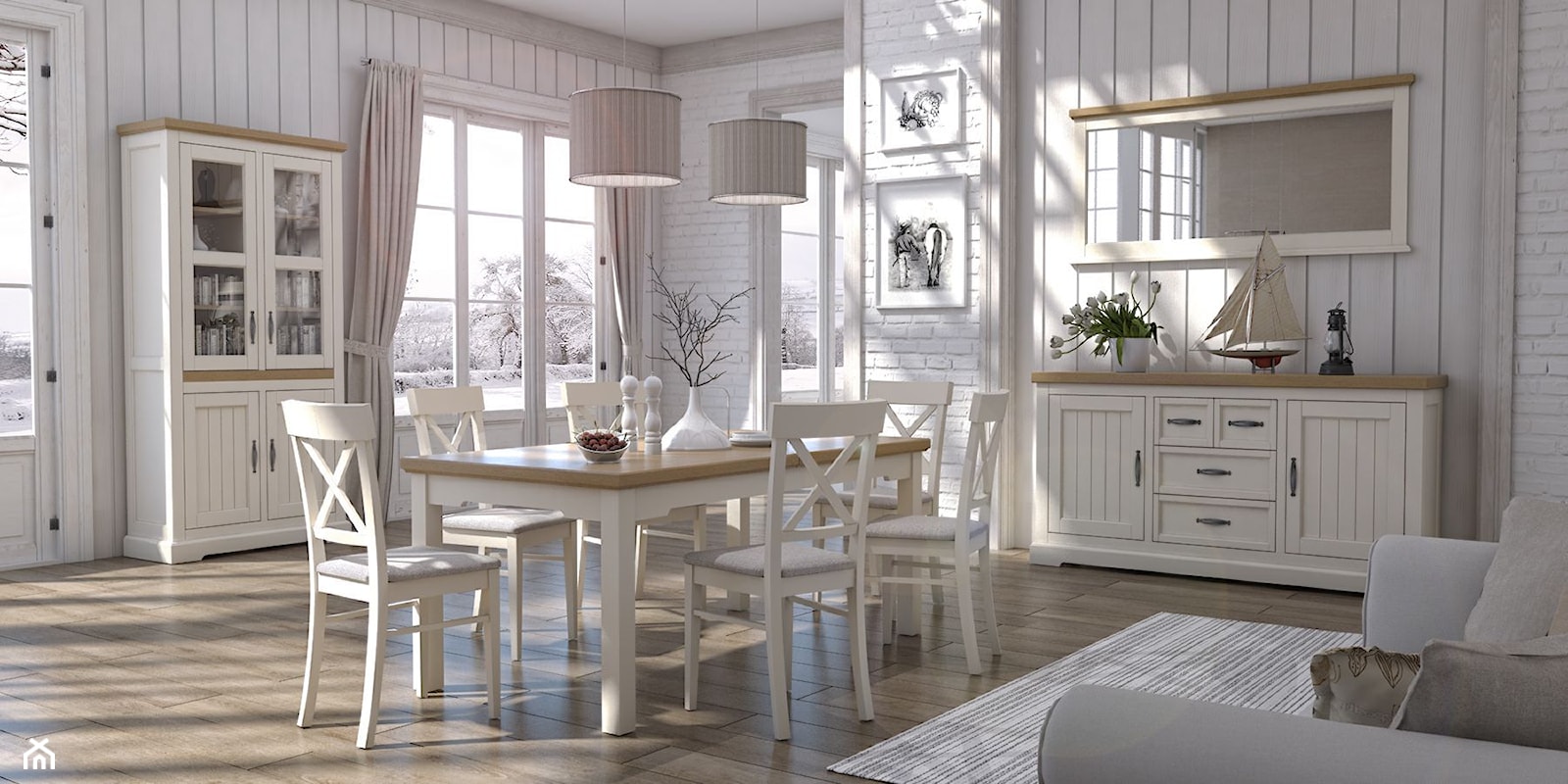 Wiosenne inspiracje - Duża biała jadalnia w salonie, styl prowansalski - zdjęcie od Salony Agata - Homebook