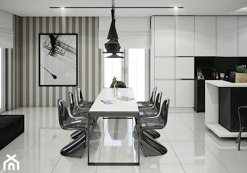 Czarno-białe, nowoczesne wnętrze - jadalnia - zdjęcie od piodec