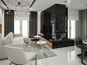 Czarno-białe, nowoczesne wnętrze - salon - zdjęcie od piodec