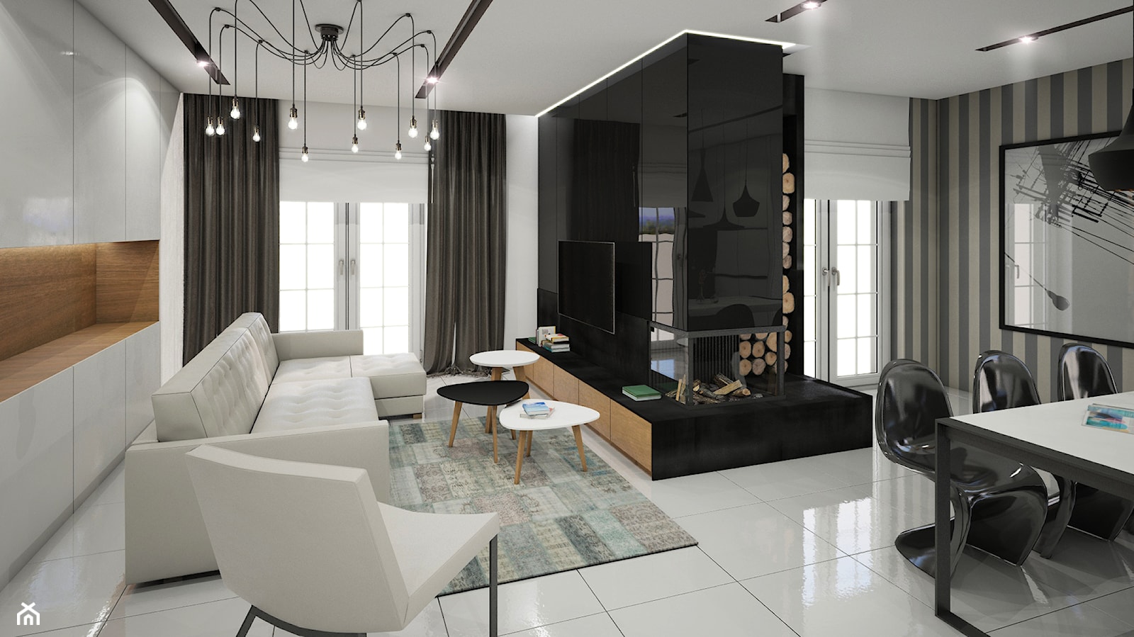 Czarno-białe, nowoczesne wnętrze - salon - zdjęcie od piodec - Homebook