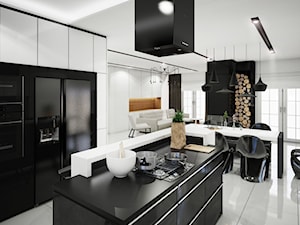 Czarno-białe, nowoczesne wnętrze - kuchnia - zdjęcie od piodec