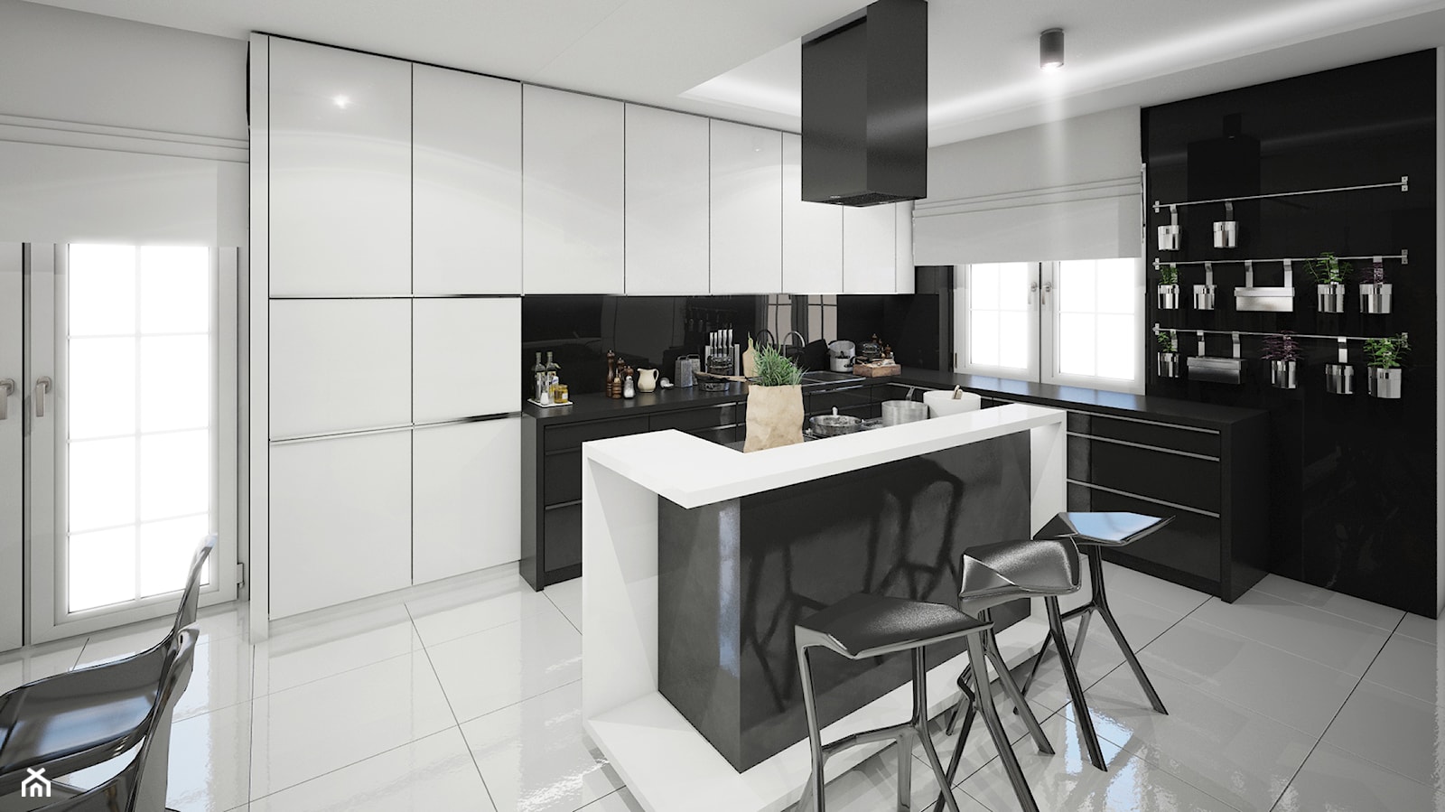 Czarno-białe, nowoczesne wnętrze - kuchnia - zdjęcie od piodec - Homebook