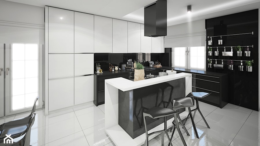 Czarno-białe, nowoczesne wnętrze - kuchnia - zdjęcie od piodec
