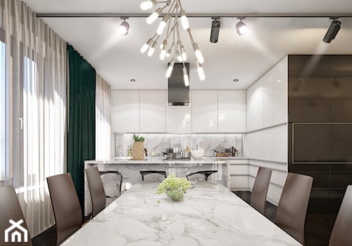 apartament w Warszawie - Duża biała brązowa jadalnia w kuchni - zdjęcie od piodec