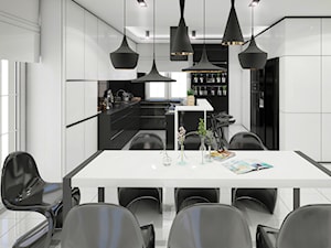 Czarno-białe, nowoczesne wnętrze - jadalnia i kuchnia - zdjęcie od piodec