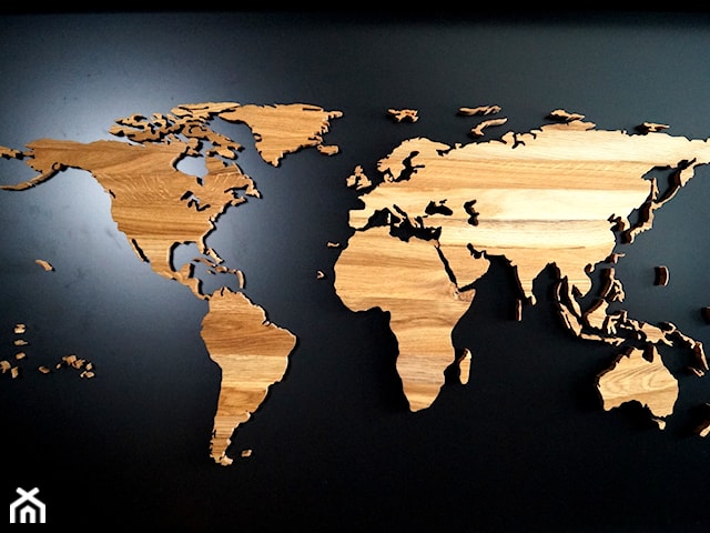 Drewniana Mapa Świata - 100 x 50 cm - black