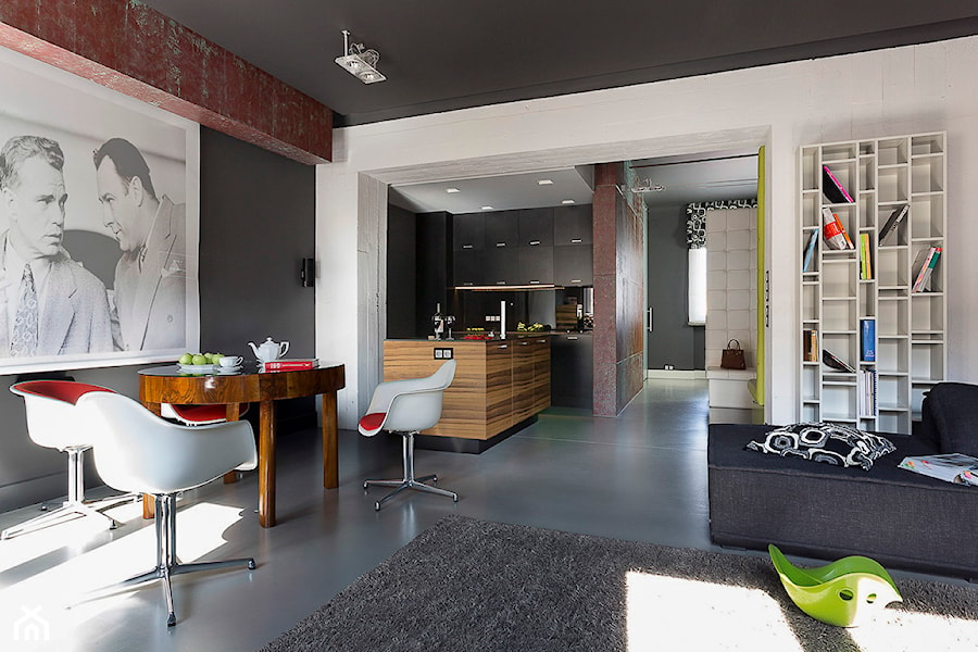 Mieszkanie Ordynacka - Średnia biała czarna jadalnia w salonie w kuchni, styl nowoczesny - zdjęcie od Grupa Żoliborz