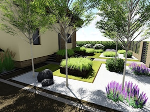 W prostych liniach - Średni ogród przed domem za domem, styl minimalistyczny - zdjęcie od studio48