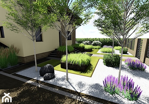 W prostych liniach - Średni ogród przed domem za domem, styl minimalistyczny - zdjęcie od studio48