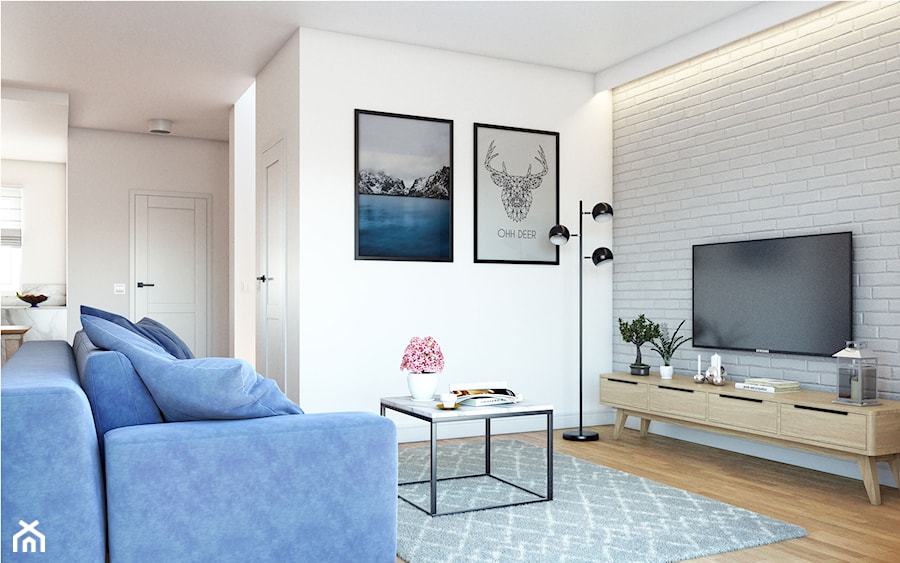 Wnętrze domu w odcieniach kobaltu - Salon, styl skandynawski - zdjęcie od CADEE GROUP