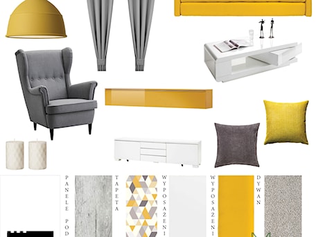 Aranżacje wnętrz - Salon: MOODBOARD żółć-biel-szarość - DesignWolf Interiors. Przeglądaj, dodawaj i zapisuj najlepsze zdjęcia, pomysły i inspiracje designerskie. W bazie mamy już prawie milion fotografii!