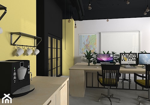 Projekty różne - Duże białe żółte biuro, styl industrialny - zdjęcie od DesignWolf Interiors
