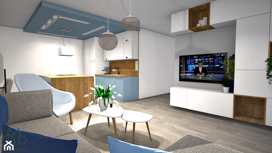 Projekty różne - Średni biały szary salon z kuchnią z jadalnią, styl skandynawski - zdjęcie od DesignWolf Interiors