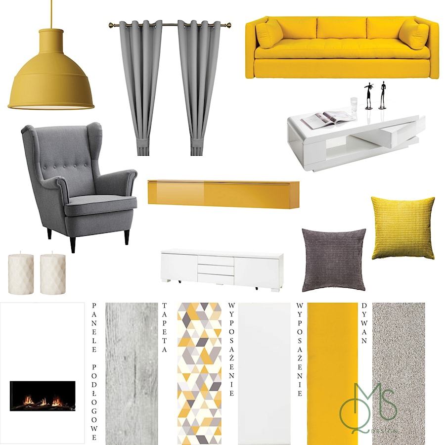 MOODBOARD żółć-biel-szarość - zdjęcie od DesignWolf Interiors