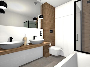 Projekty różne - Średnia na poddaszu bez okna z lustrem z dwoma umywalkami łazienka, styl nowoczesny - zdjęcie od DesignWolf Interiors