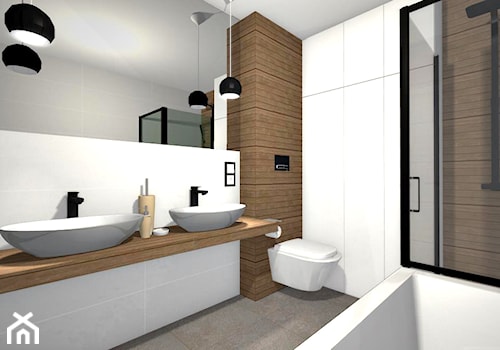 Projekty różne - Średnia na poddaszu bez okna z lustrem z dwoma umywalkami łazienka, styl nowoczesny - zdjęcie od DesignWolf Interiors