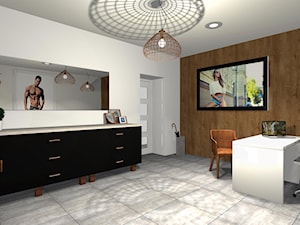 Gabinet kosmetyczny czerń-miedź-drewno-biel - zdjęcie od DesignWolf Interiors
