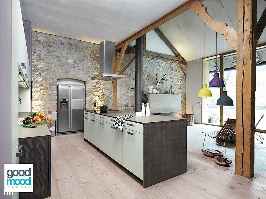 Kuchnie Beckermann - Duża otwarta z zabudowaną lodówką kuchnia jednorzędowa z wyspą lub półwyspem, styl nowoczesny - zdjęcie od Good Mood Studio