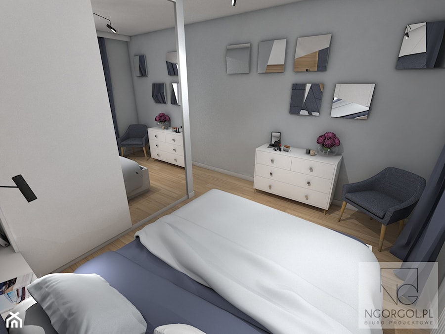 Mieszkanie sportowców - Wieliczka - Średnia biała szara sypialnia, styl glamour - zdjęcie od NGORGOL