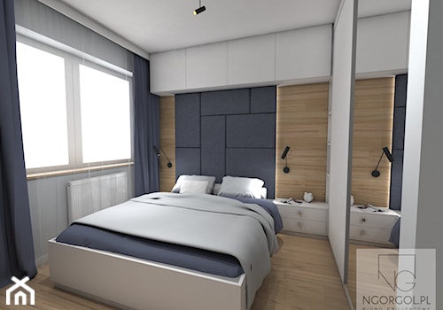 Mieszkanie sportowców - Wieliczka - Mała beżowa szara sypialnia, styl skandynawski - zdjęcie od NGORGOL
