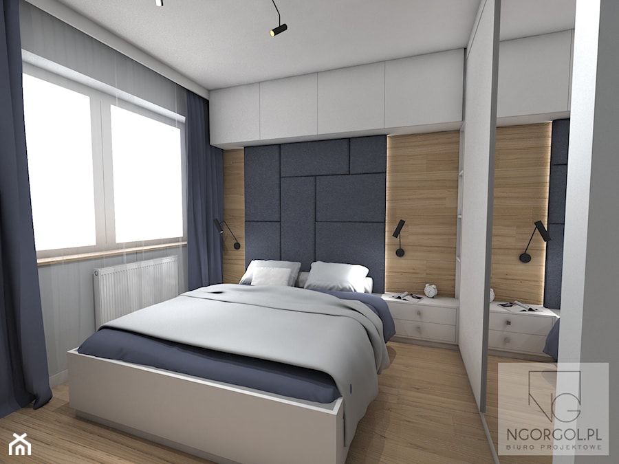 Mieszkanie sportowców - Wieliczka - Mała beżowa szara sypialnia, styl skandynawski - zdjęcie od NGORGOL