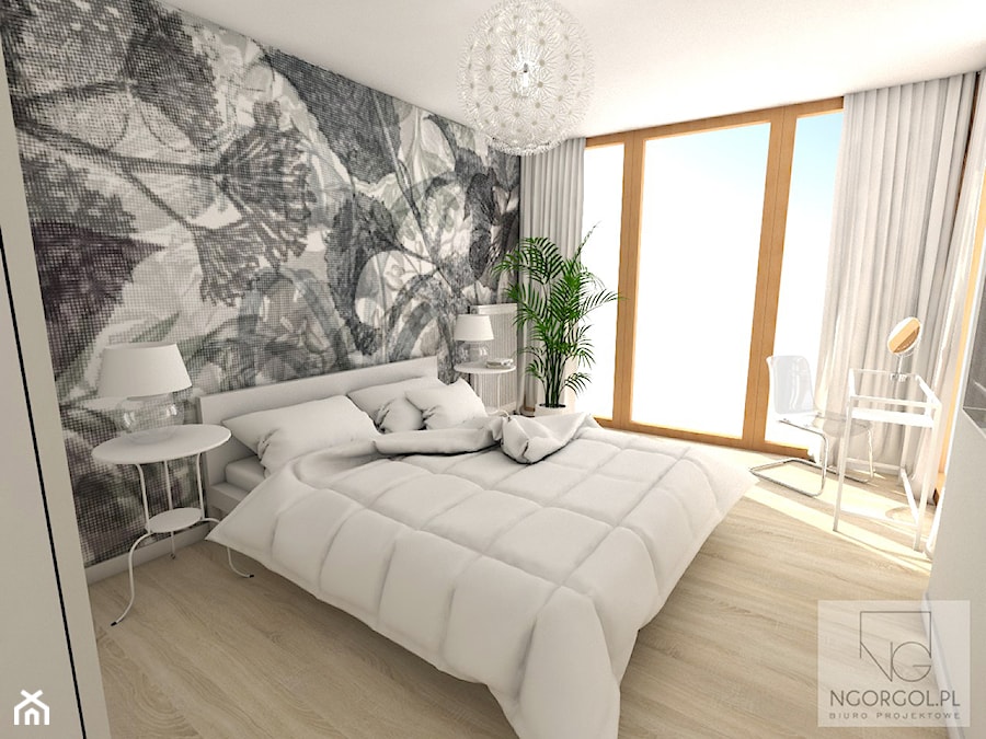 Mała szara sypialnia, styl skandynawski - zdjęcie od NGORGOL