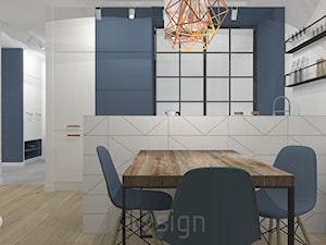 Bemowo II - Średnia biała szara jadalnia w salonie w kuchni - zdjęcie od DW SIGN Pracownia Architektury Wnętrz